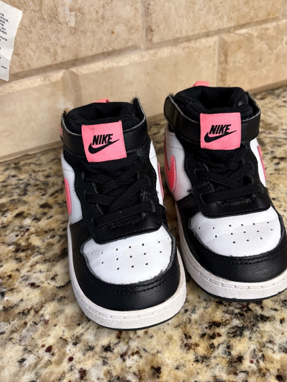 Nike Kids Black White Sneakers with Pink Accents